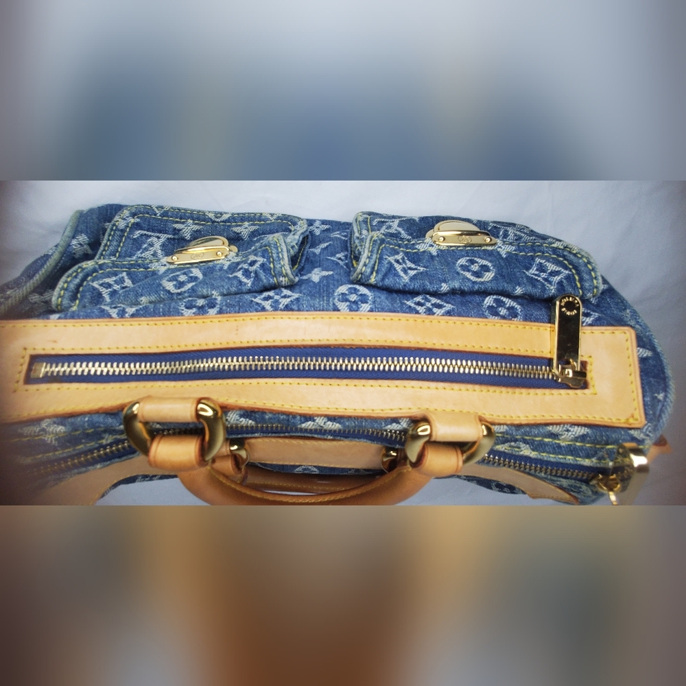 Louis Vuitton Monogram Denim Neo Speedy Blue and Tan Leather Handbag - Picture 8 of 16
